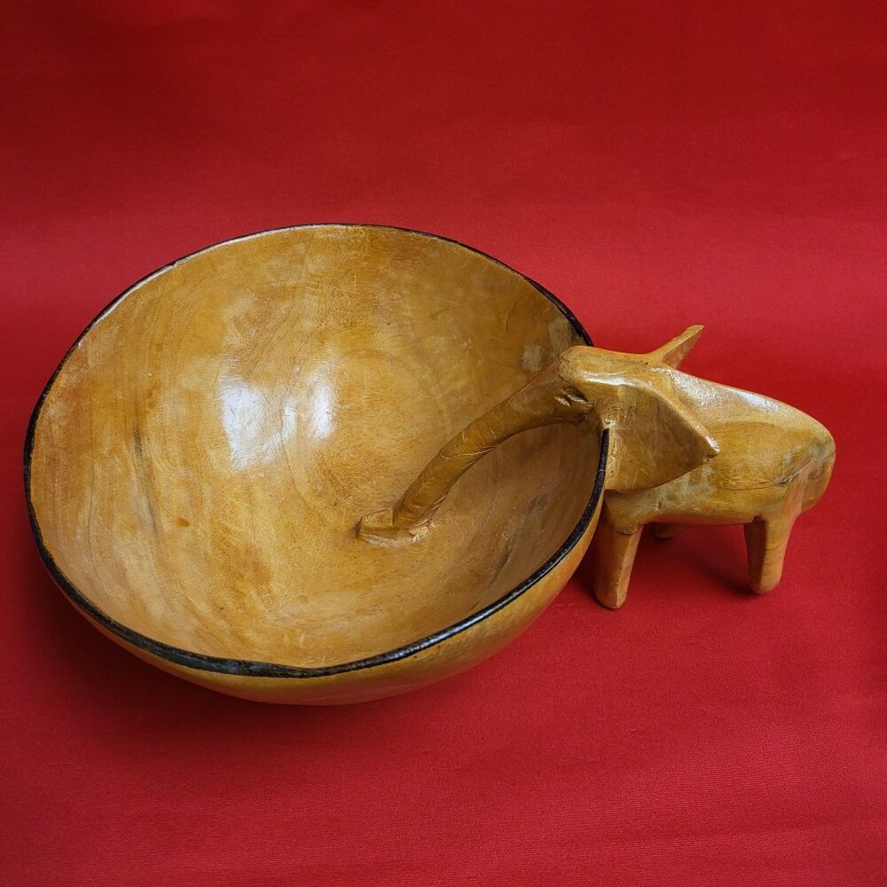 Vintage Wooden Handmade Elephant Bowl Dish Wood Carving